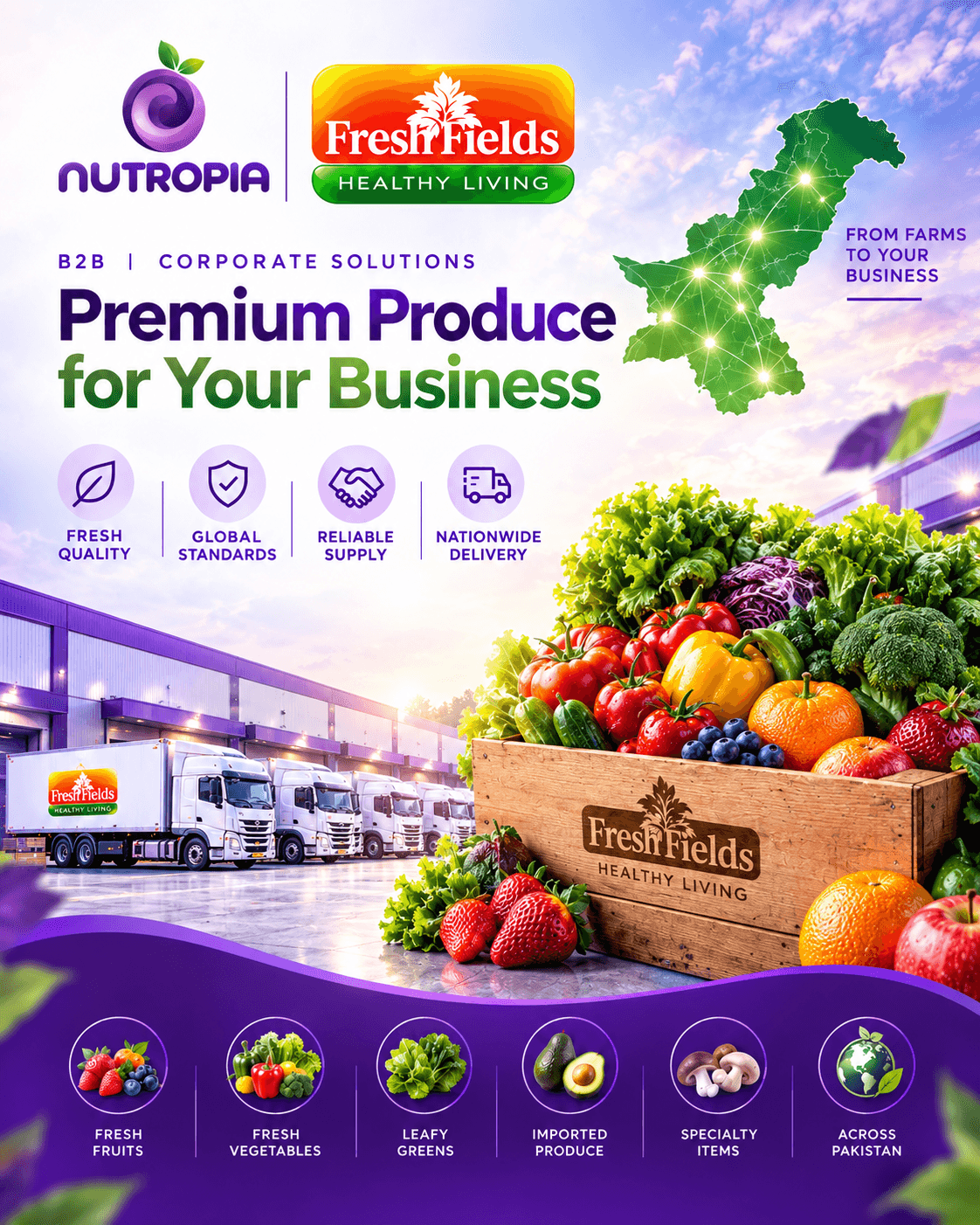 Fresh Fields x Nutropia B2B corporate solutions - premium produce for your business