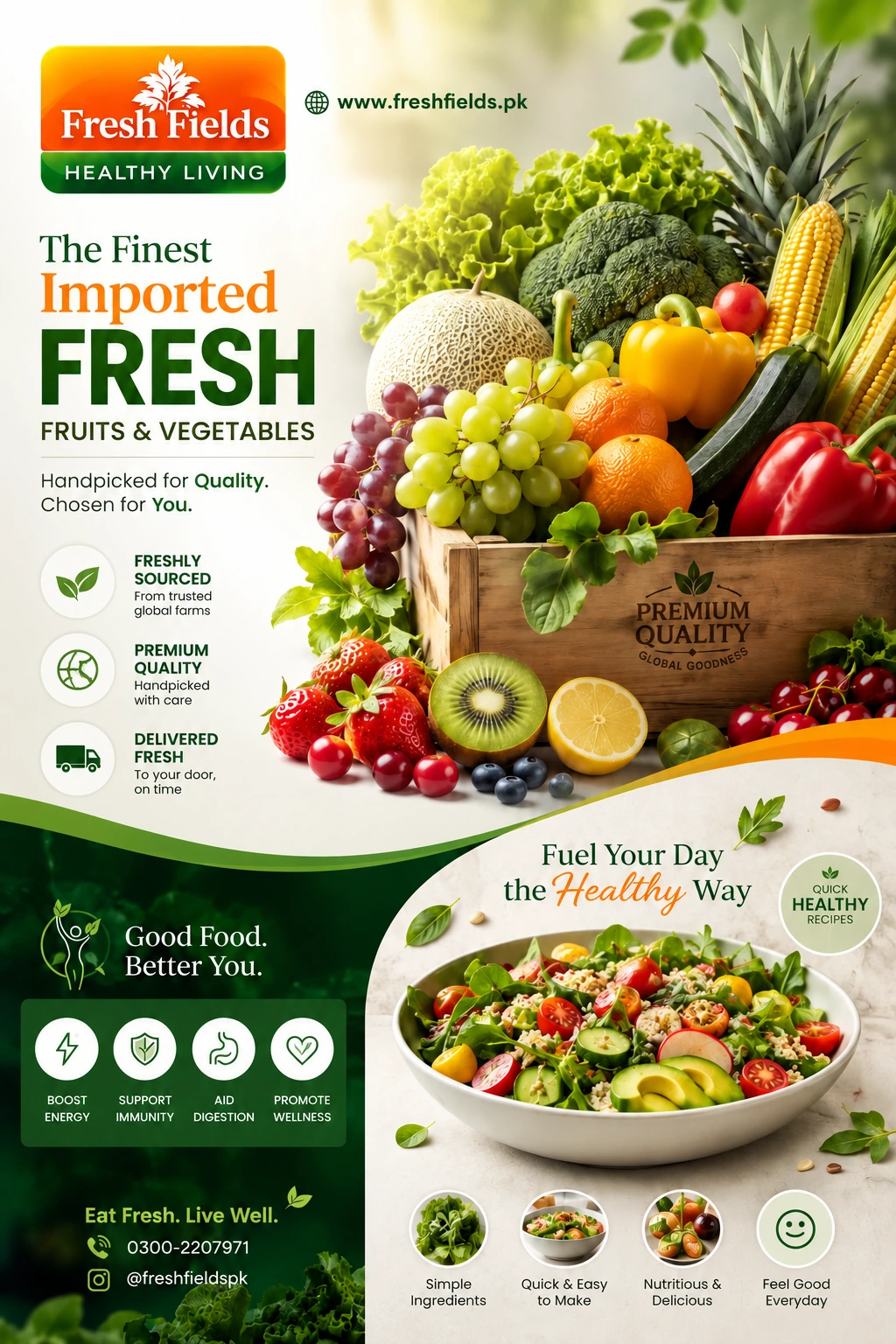 Fresh Fields poster: The Finest Imported Fresh Fruits & Vegetables, handpicked for quality, chosen for you.